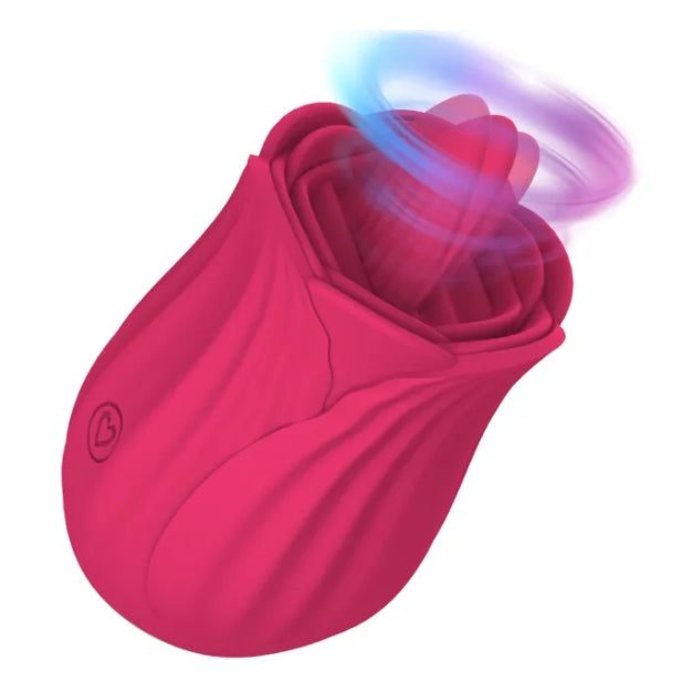 Red Rechargeable Silicone Rose Tongue-Licking Vibrator – 10 Licking Modes