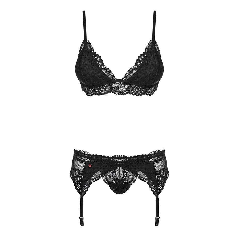 Obsessive 810-SEG-1 Lingerie Set 3pcs - Black - L/XL
