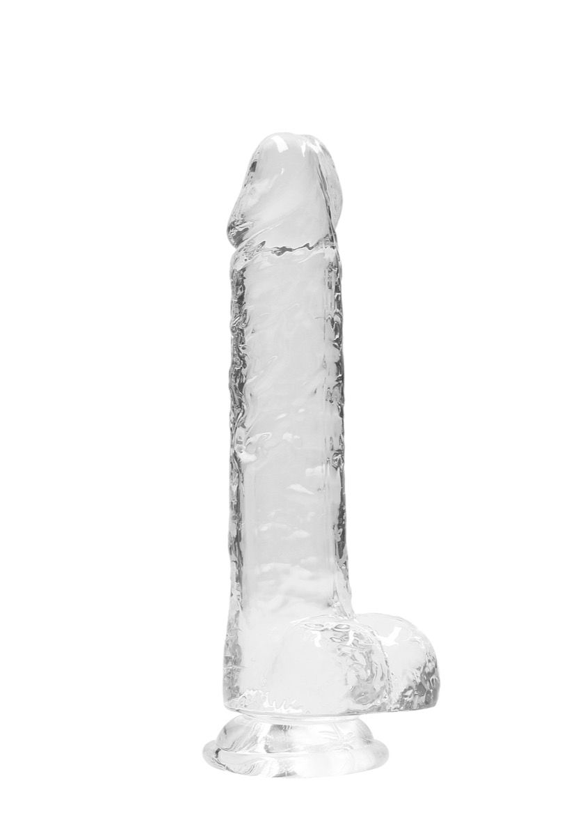 Real Rock Crystal Clear 8" Realistic Dildo With Balls - Transparent